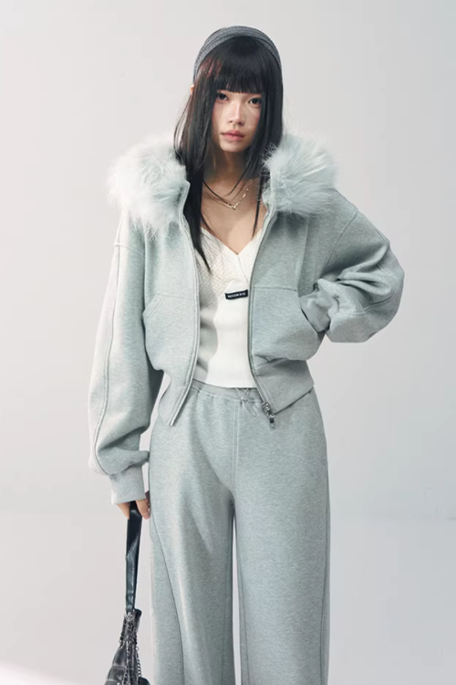Fur Hooded Hoodie / Sweatpants