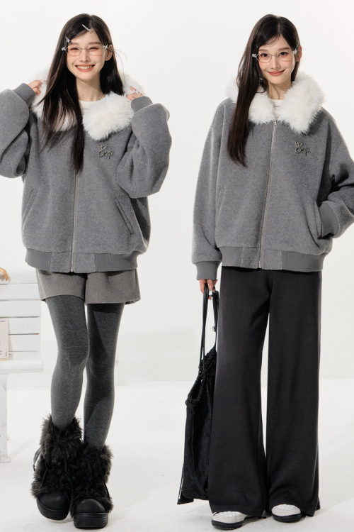 Fur Zip Jacket / Wide Pants / Half Pants