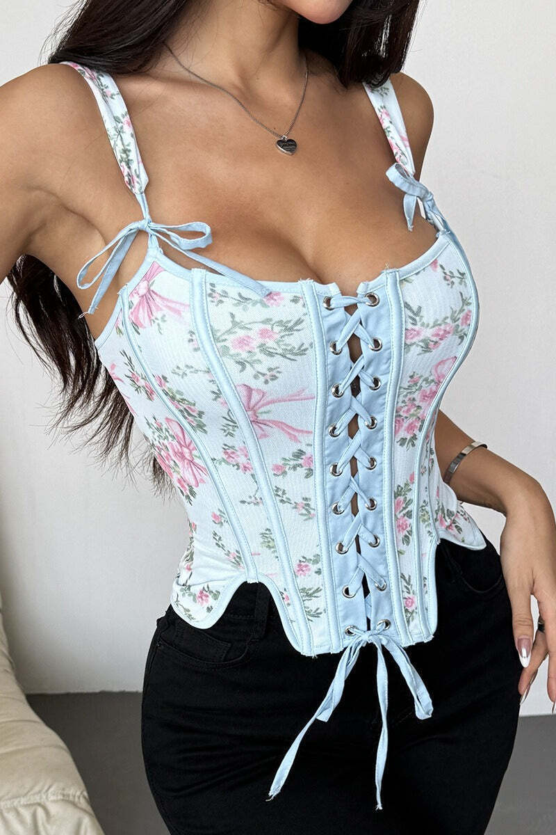 Garden Floral Print Bone Tie Bow Cami Top Garden Floral Print Bone Tie Bow Cami Top