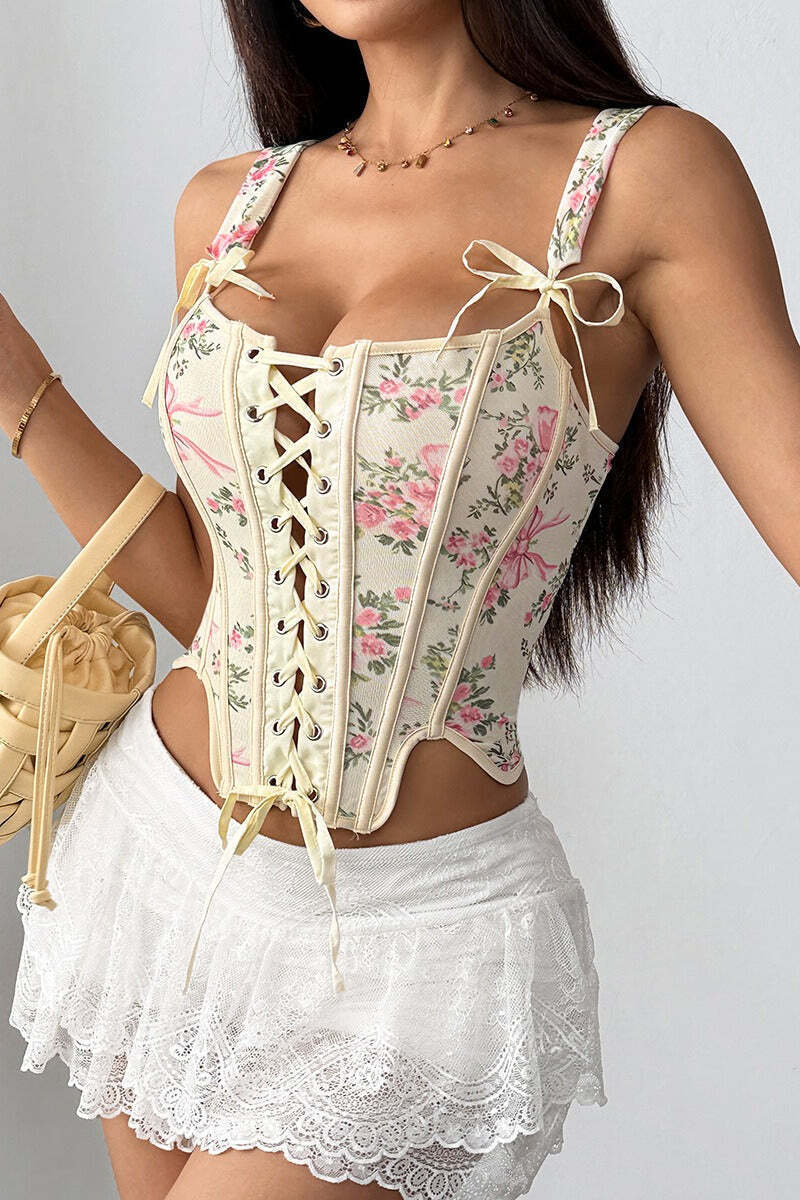 Garden Floral Print Bone Tie Bow Cami Top Garden Floral Print Bone Tie Bow Cami Top