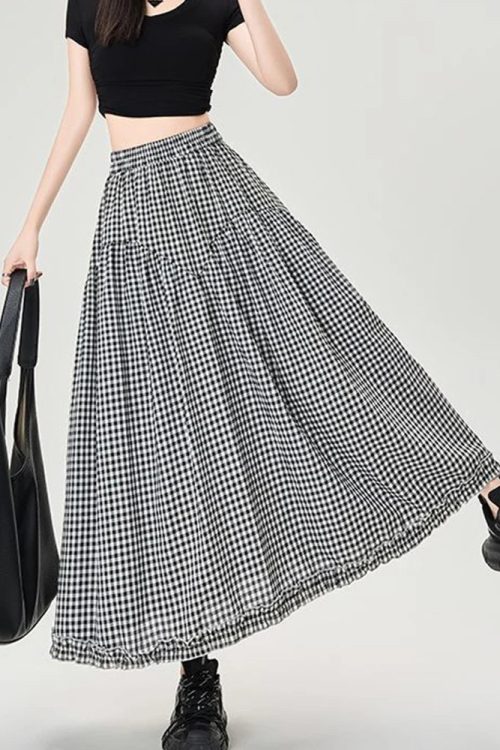 Gingham Tiered Midi Skirt
