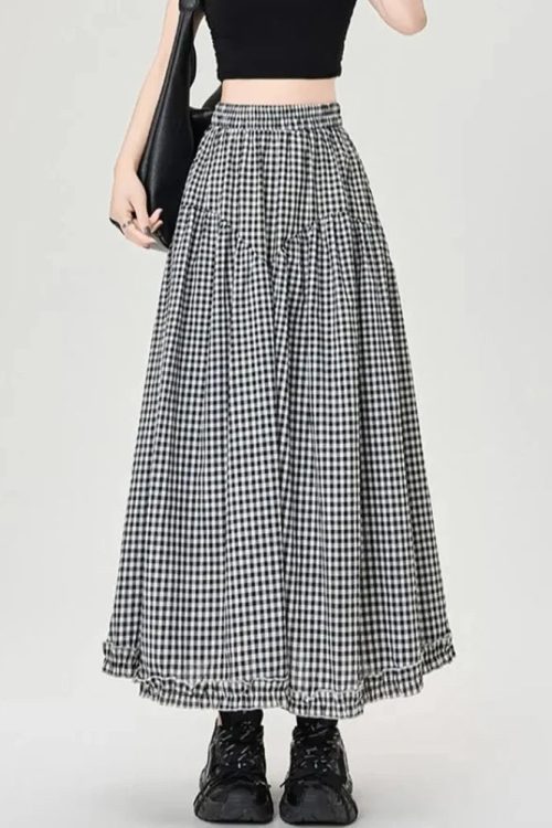 Gingham Tiered Midi Skirt