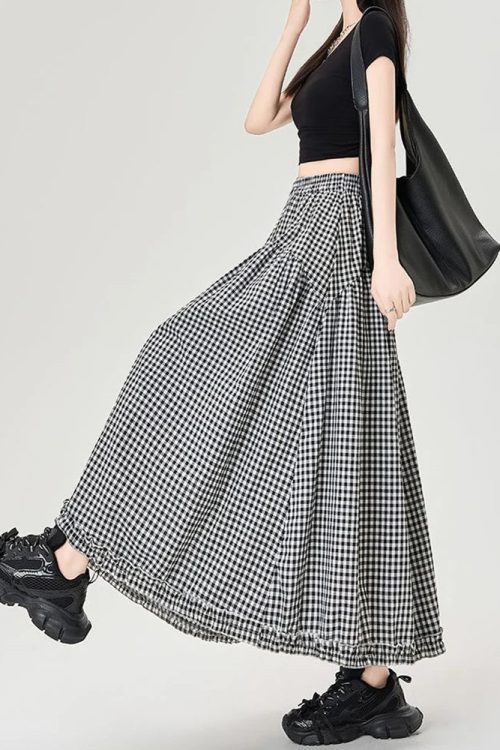 Gingham Tiered Midi Skirt