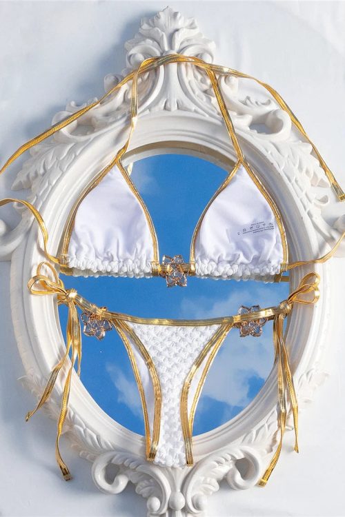 Gold Flower Detail Bikini Set