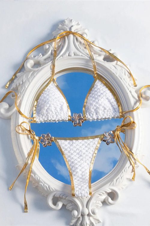 Gold Flower Detail Bikini Set