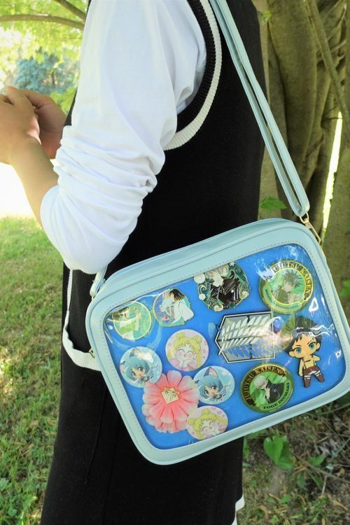 Gold Ita Crossbody Bag with Clear Window and Included Insert for Pin Display