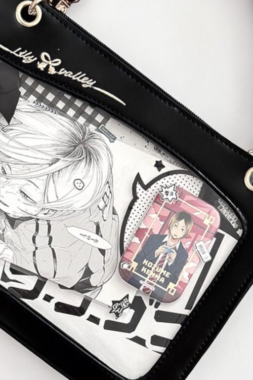 Gold Kawaii Ita Crossbody Bag with Clear Window for Pin Display