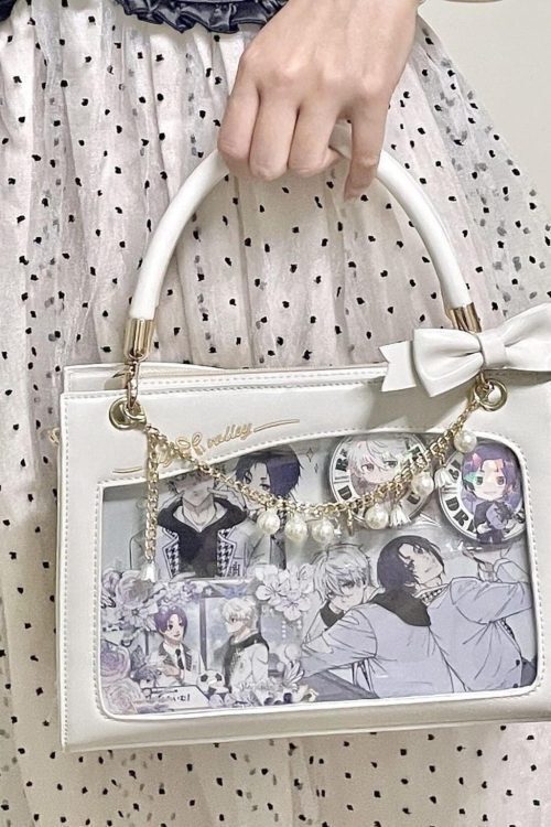 Gold Kawaii Ita Crossbody Bag with Clear Window for Pin Display