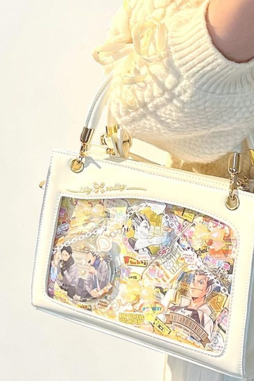 Gold Kawaii Ita Crossbody Bag with Clear Window for Pin Display