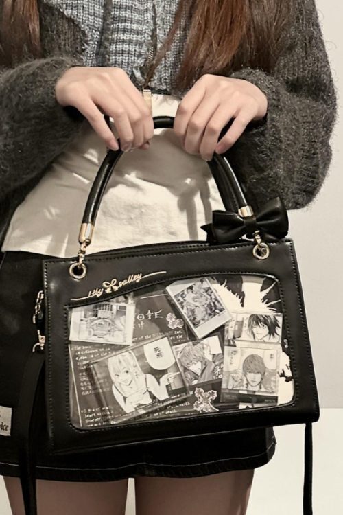 Gold Kawaii Ita Crossbody Bag with Clear Window for Pin Display