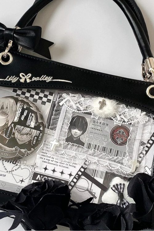 Gold Kawaii Ita Crossbody Bag with Clear Window for Pin Display