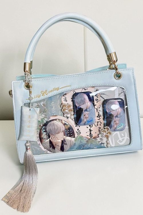 Gold Kawaii Ita Crossbody Bag with Clear Window for Pin Display