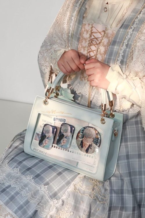 Gold Kawaii Ita Crossbody Bag with Clear Window for Pin Display