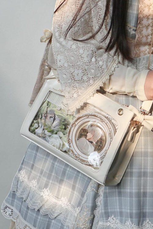 Gold Kawaii Ita Crossbody Bag with Clear Window for Pin Display