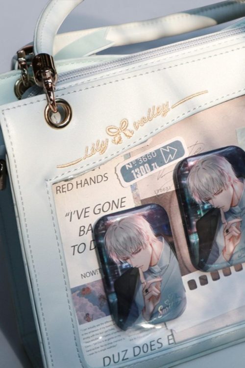 Gold Kawaii Ita Crossbody Bag with Clear Window for Pin Display