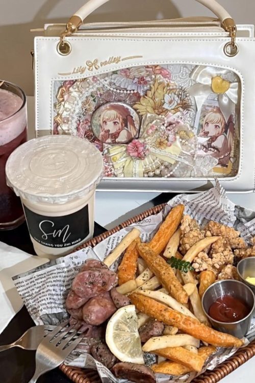 Gold Kawaii Ita Crossbody Bag with Clear Window for Pin Display