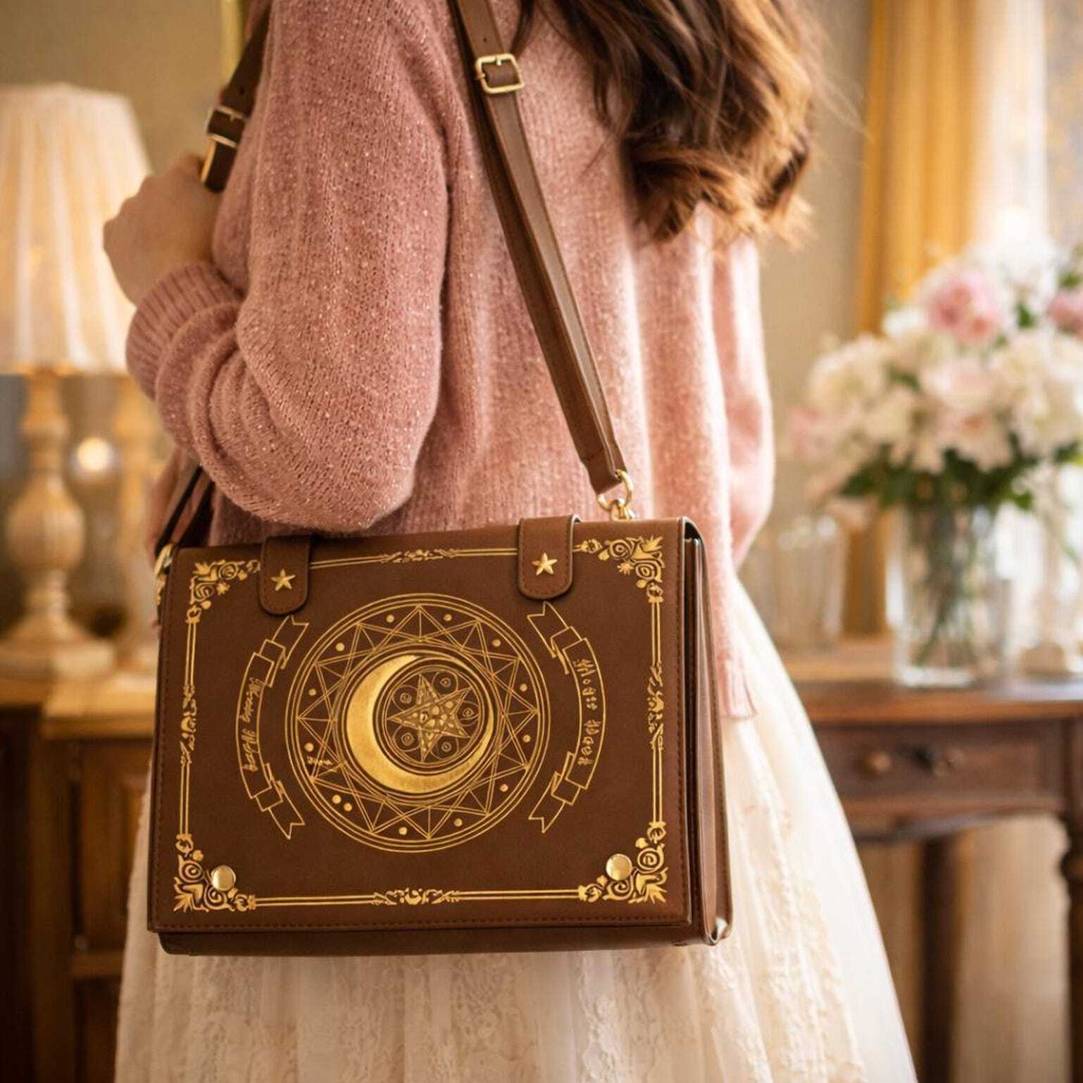 Gold Star Book Ita Shoulder Bag with Clear Window for Photocards and Pins Gold Star Book Ita Shoulder Bag with Clear Window for Photocards and Pins