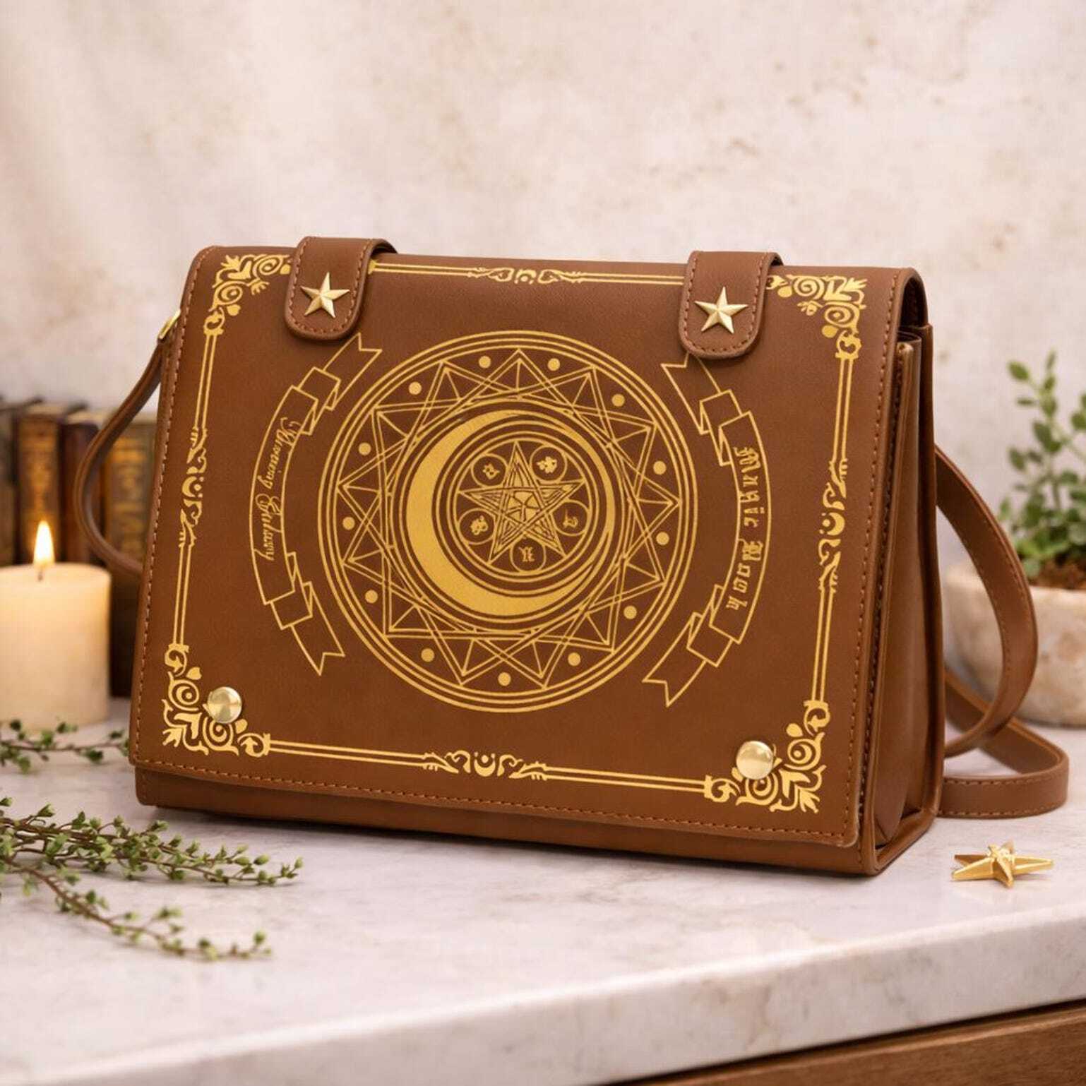 Gold Star Book Ita Shoulder Bag with Clear Window for Photocards and Pins Gold Star Book Ita Shoulder Bag with Clear Window for Photocards and Pins