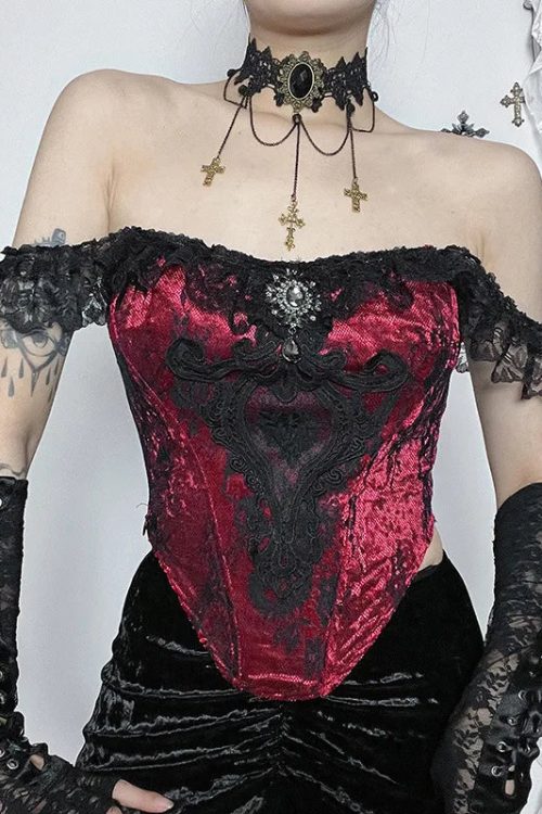 Goth Lace Trim Corset Top