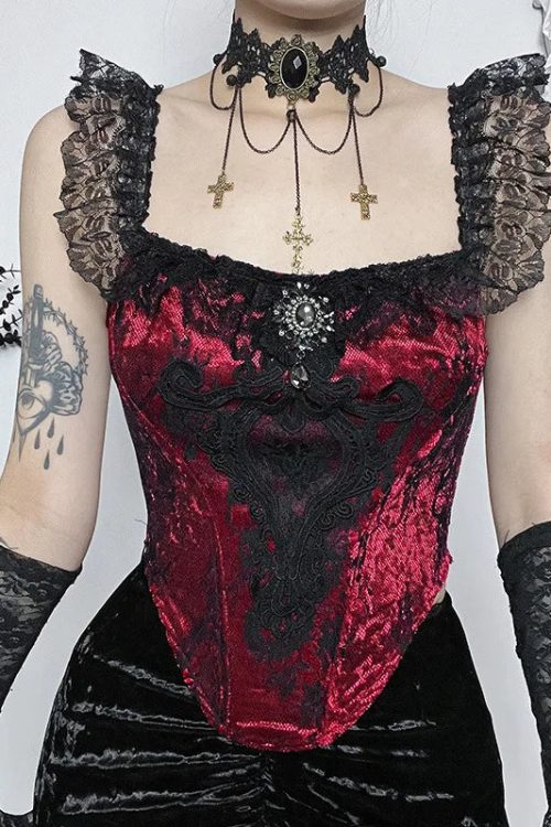Goth Lace Trim Corset Top