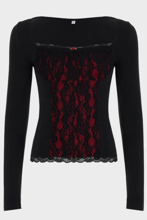 Goth Red Lace Panel Top