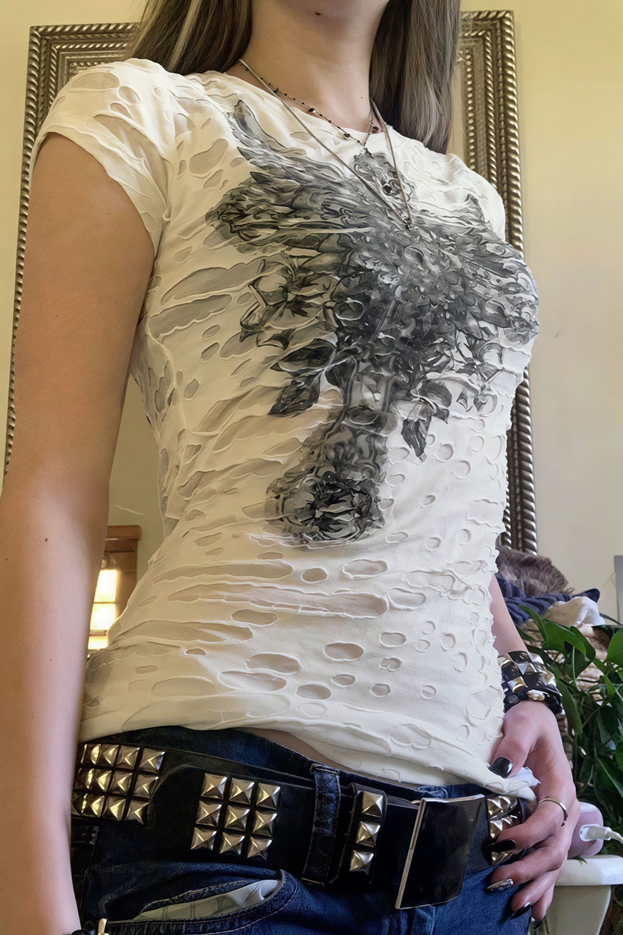 Gothic Dark Print Ripped Slim T-shirt Gothic Dark Print Ripped Slim T-shirt