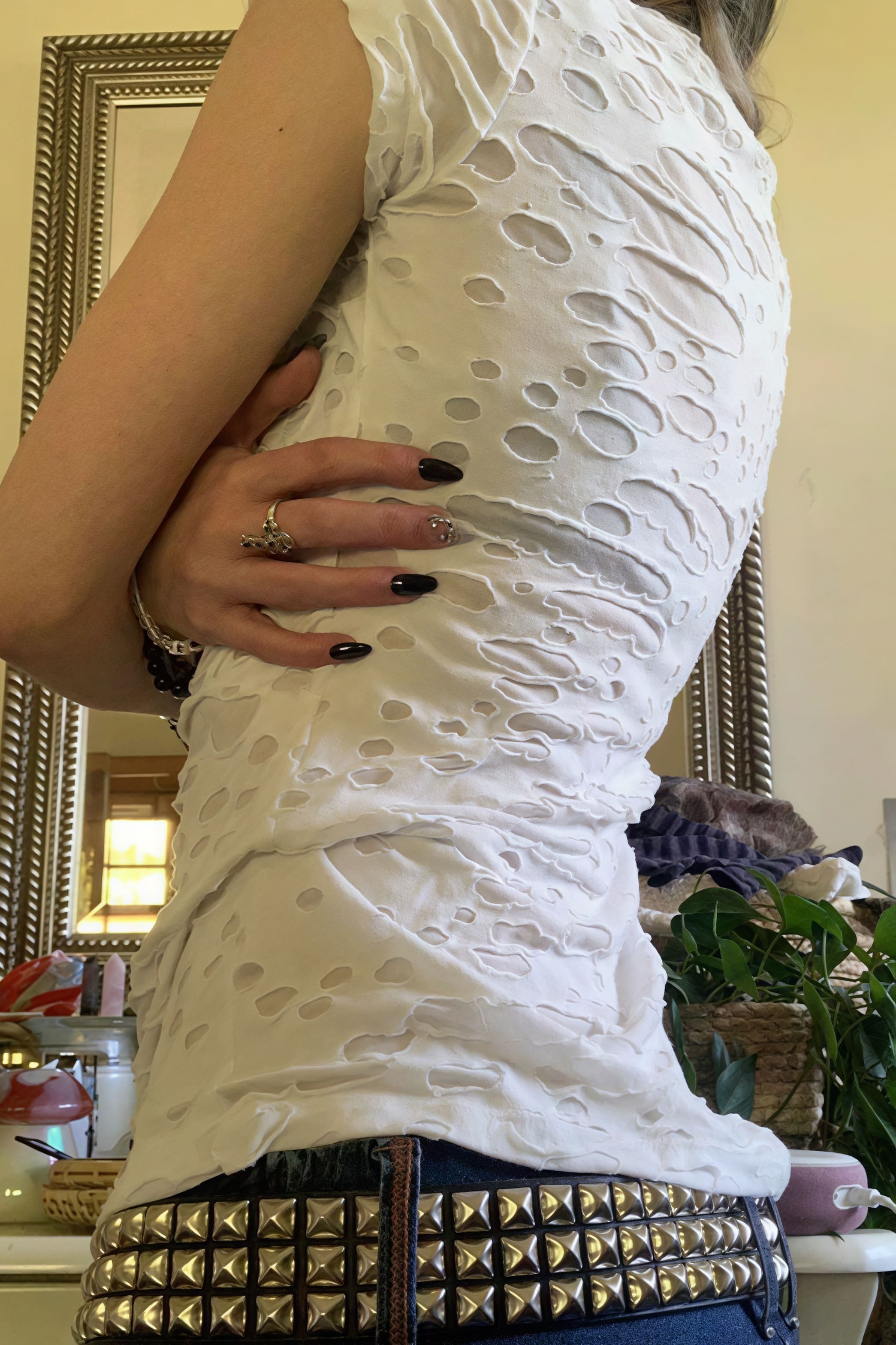 Gothic Dark Print Ripped Slim T-shirt Gothic Dark Print Ripped Slim T-shirt