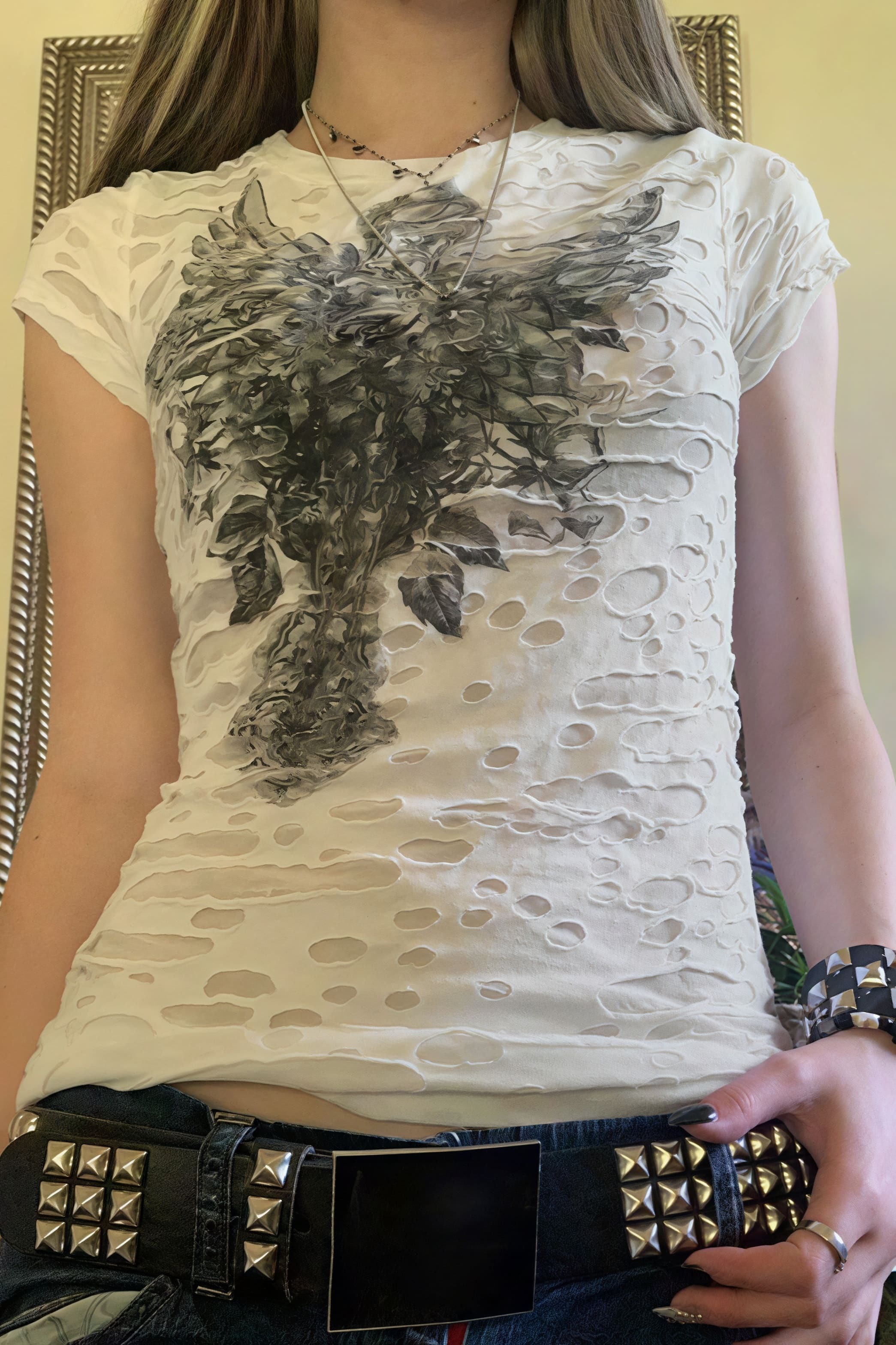 Gothic Dark Print Ripped Slim T-shirt Gothic Dark Print Ripped Slim T-shirt