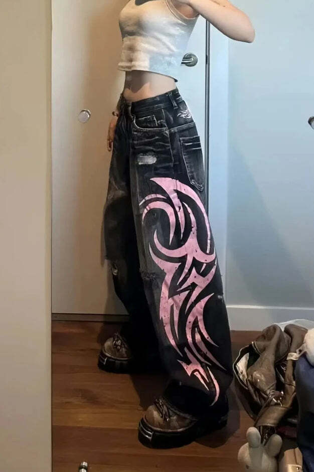 Gothic Print Wide-Leg Jeans Gothic Print Wide-Leg Jeans