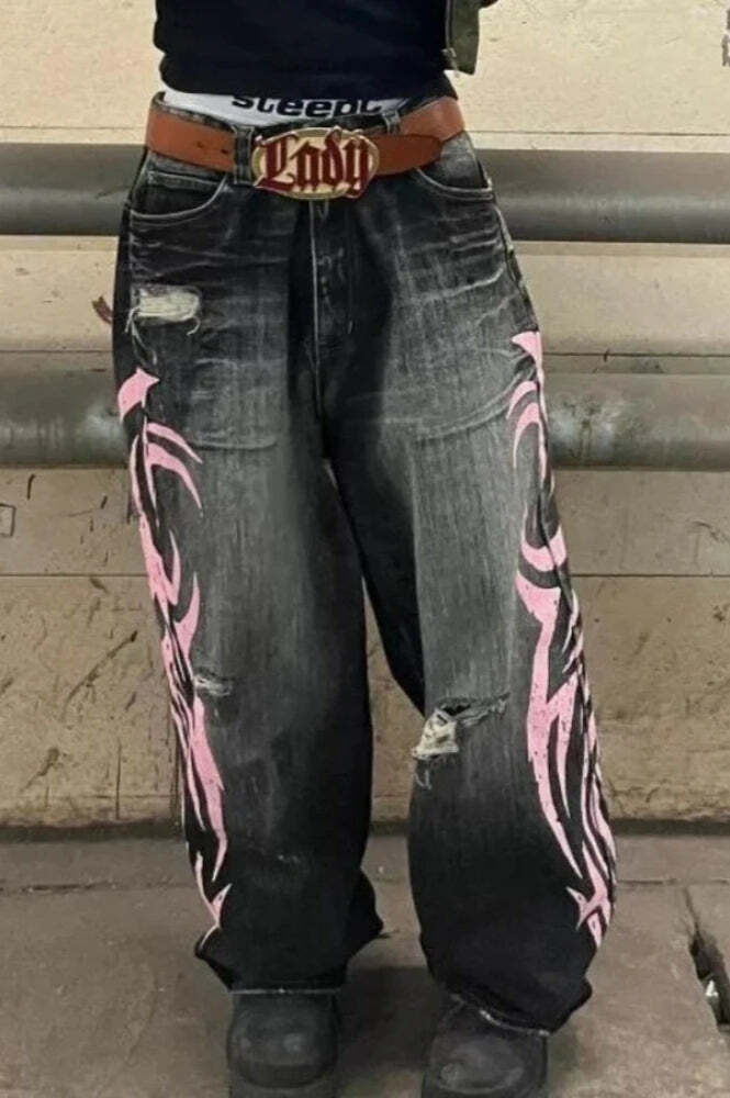 Gothic Print Wide-Leg Jeans Gothic Print Wide-Leg Jeans