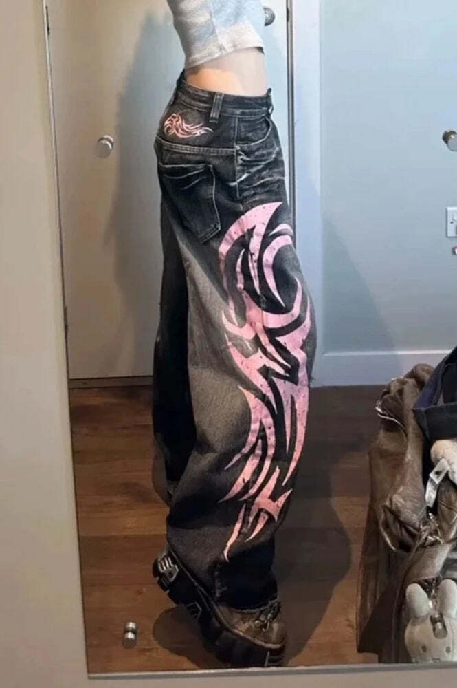 Gothic Print Wide-Leg Jeans Gothic Print Wide-Leg Jeans