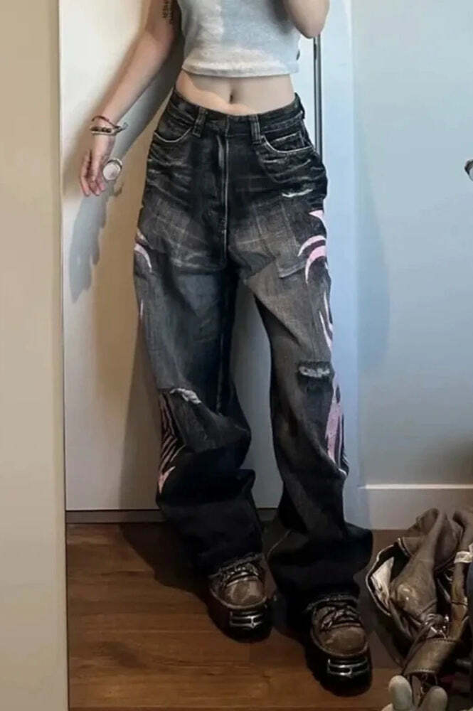 Gothic Print Wide-Leg Jeans Gothic Print Wide-Leg Jeans