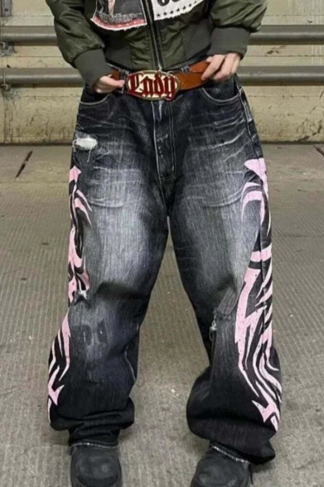 Gothic Print Wide-Leg Jeans Gothic Print Wide-Leg Jeans