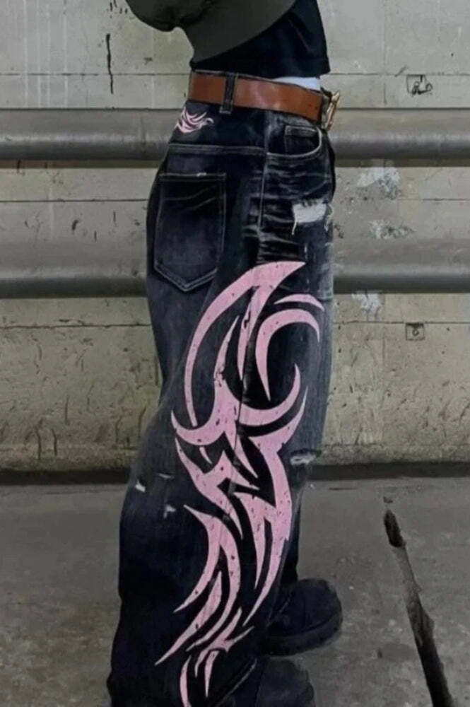 Gothic Print Wide-Leg Jeans Gothic Print Wide-Leg Jeans