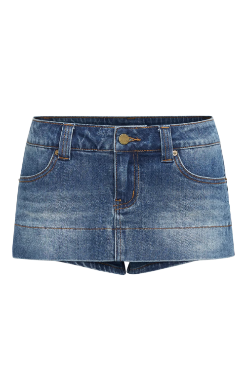 Gradient Blue Washed Denim Jacket / Slim Short Skirt