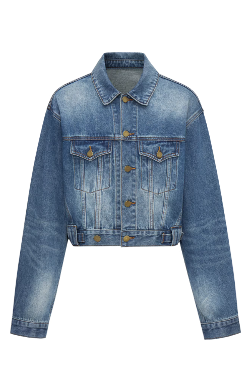 Gradient Blue Washed Denim Jacket / Slim Short Skirt