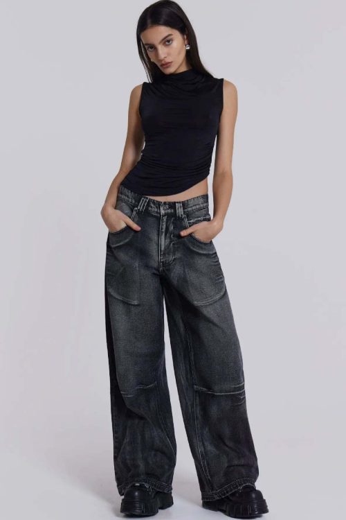 Gradient Wing Print Wide Leg Jeans