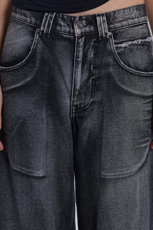 Gradient Wing Print Wide Leg Jeans