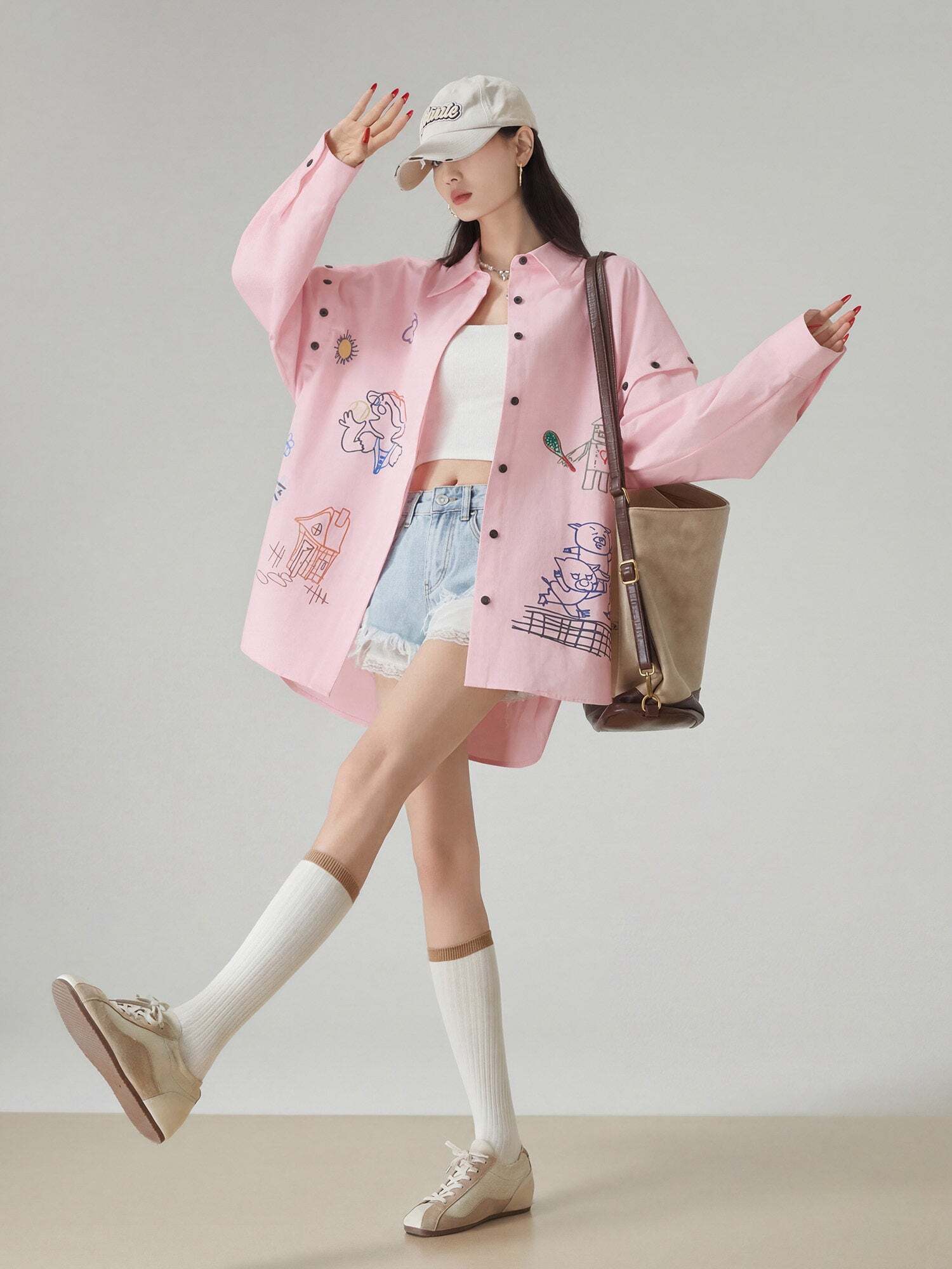 Graffiti-style Print Long Sleeve Shirt / Half Pants Graffiti-style Print Long Sleeve Shirt / Half Pants