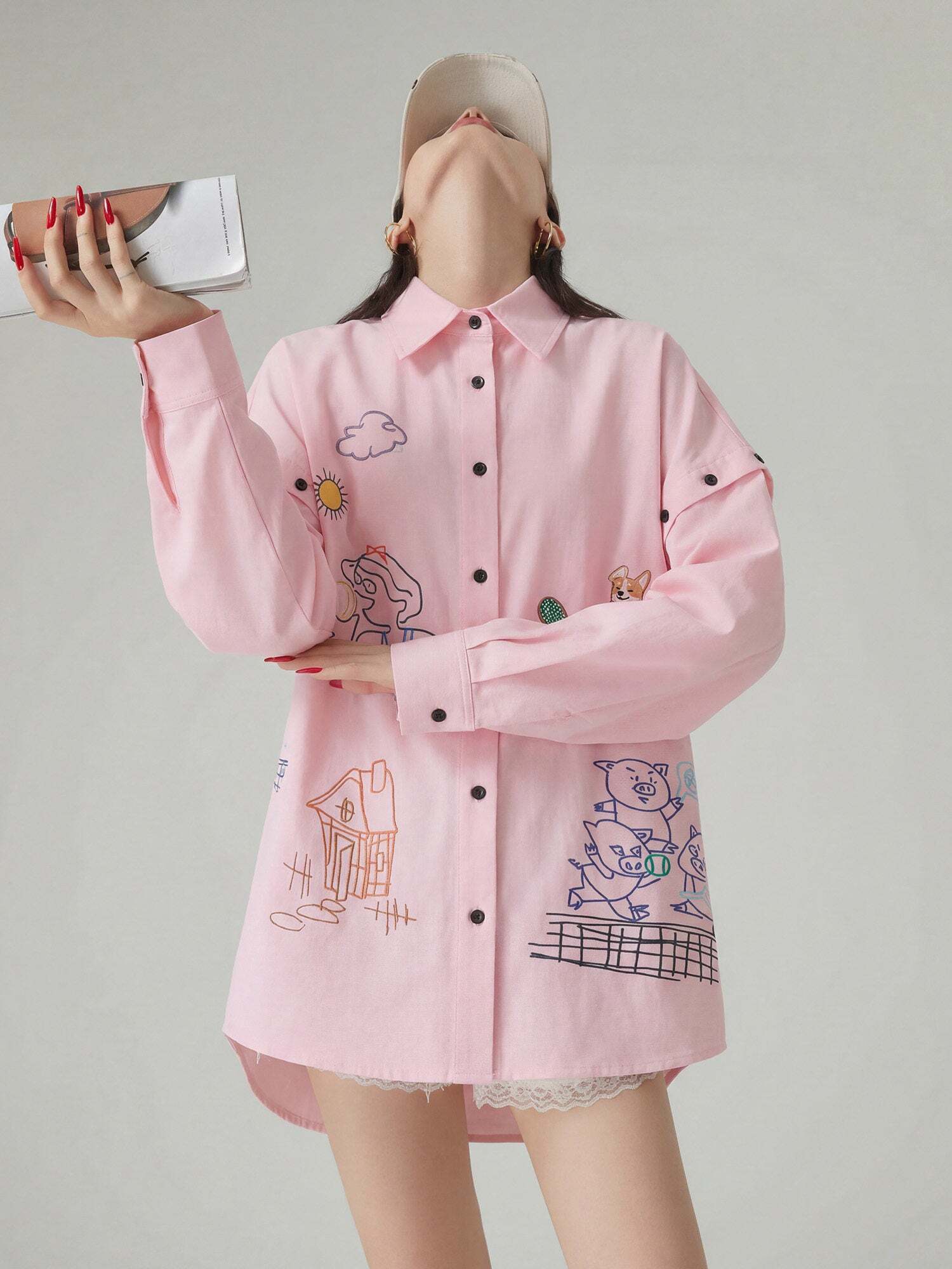 Graffiti-style Print Long Sleeve Shirt / Half Pants