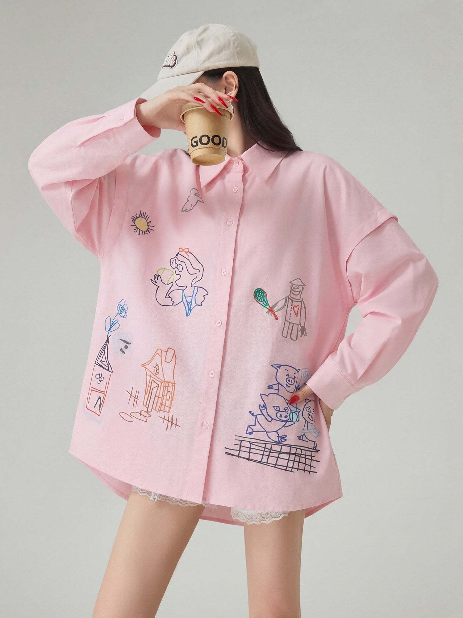 Graffiti-style Print Long Sleeve Shirt / Half Pants Graffiti-style Print Long Sleeve Shirt / Half Pants