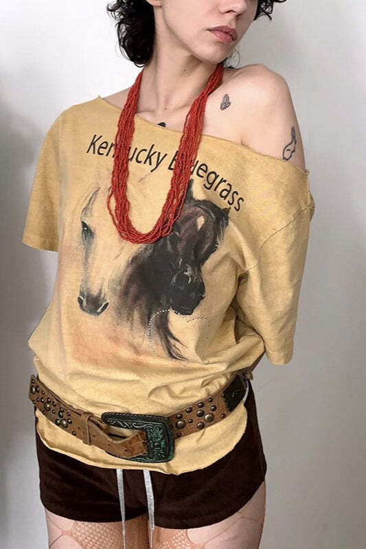 Graphic Print Asymmetrical Neck Short Sleeve Blouse