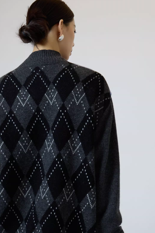 Gray Blue Color Block Design Knit