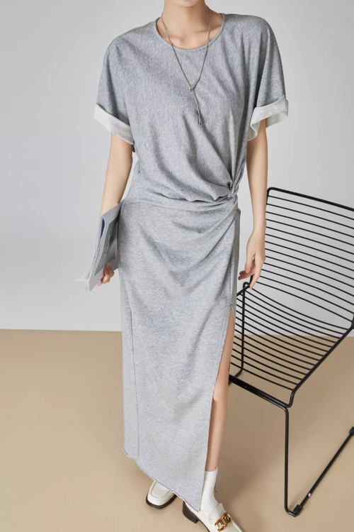Gray Irregular Short-Sleeve Dress