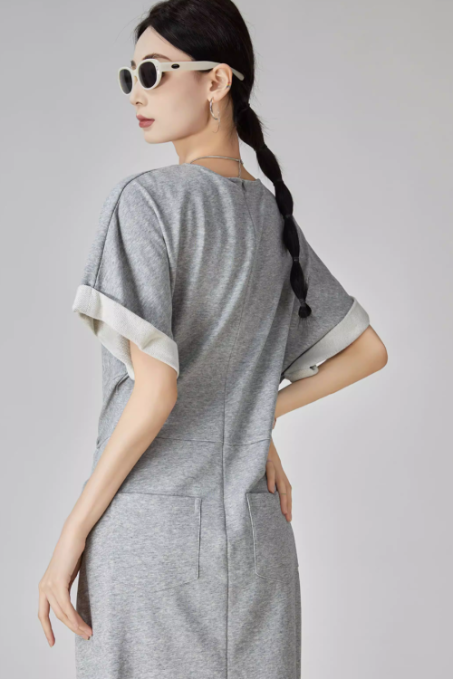 Gray Irregular Short-Sleeve Dress