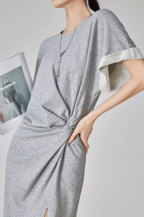 Gray Irregular Short-Sleeve Dress