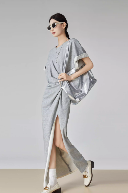 Gray Irregular Short-Sleeve Dress