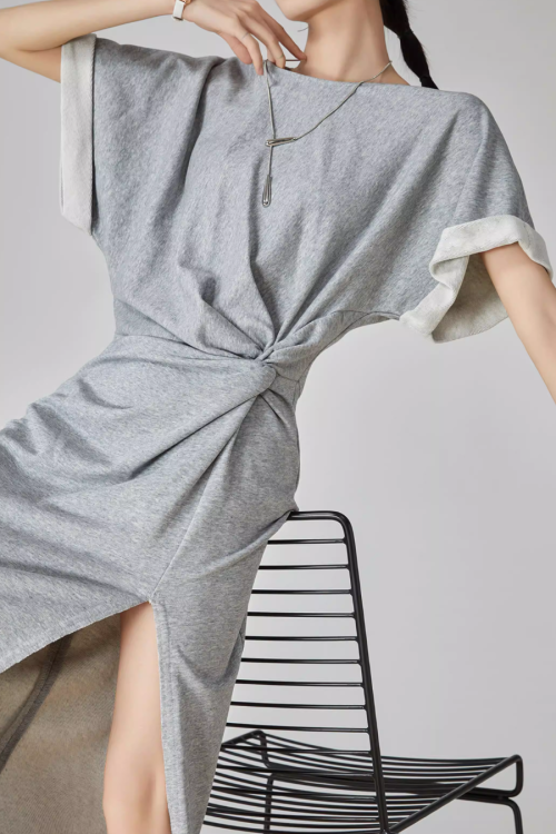 Gray Irregular Short-Sleeve Dress