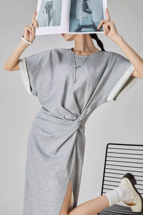 Gray Irregular Short-Sleeve Dress