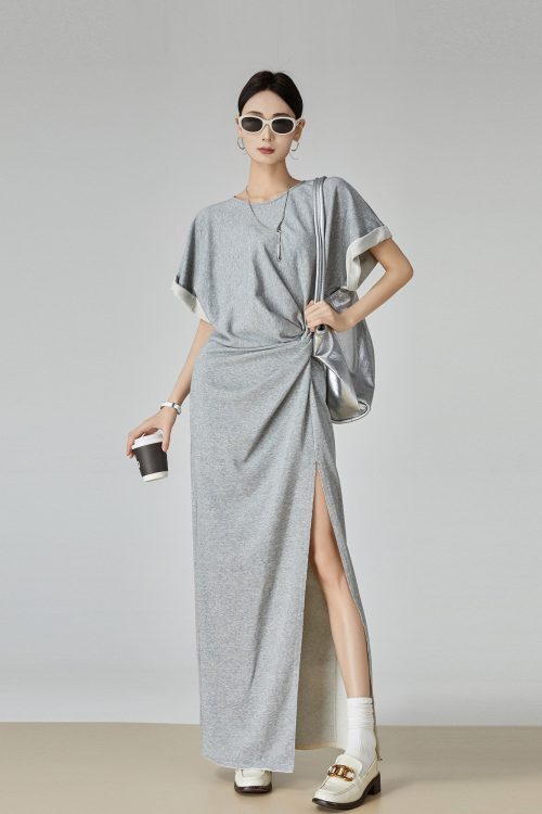 Gray Irregular Short-Sleeve Dress